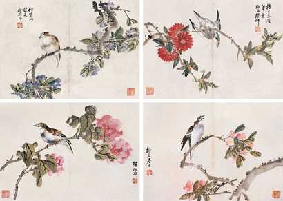 陆抑非 花鸟 册页（八开选四）